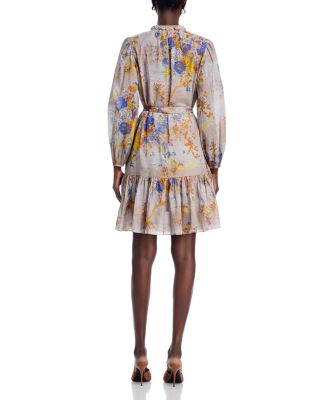Hilary Floral Pintuck Flounce Mini Dress