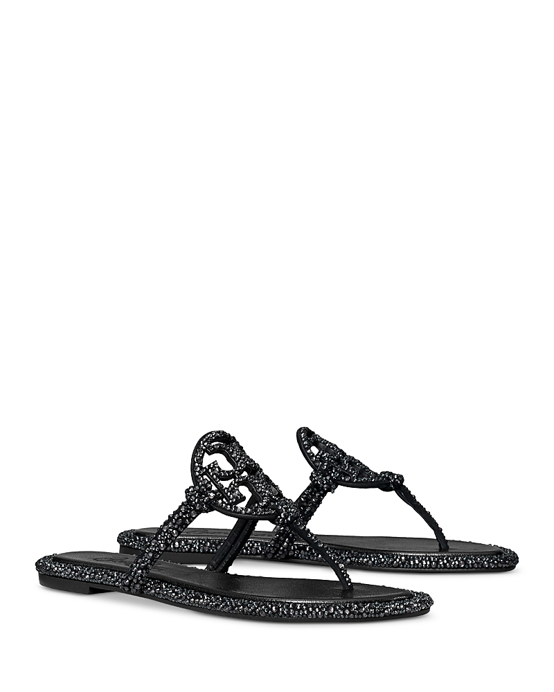 Tory Burch Miller Flip Flops In Suede With Rhinestones In Black