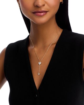 Diamond Double Heart Lariat Pendant Necklace in 14K Yellow Gold, 0.45 tcw