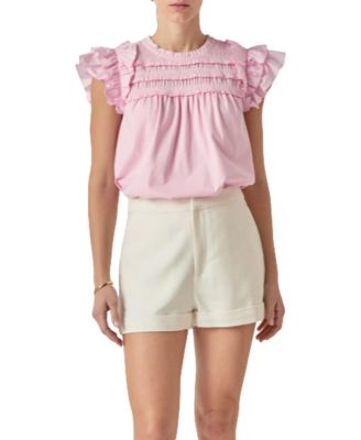 English Factory - Women's Mix Media Ruffle Top