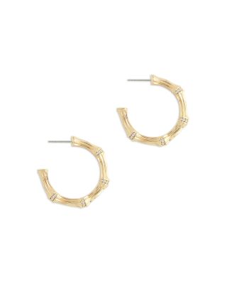 Pav&eacute; Bamboo Medium Hoop Earrings in 18K Gold Plated