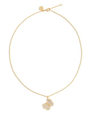 Pav&eacute; Butterfly Pendant Necklace in 18K Gold Plated, 16"-17" 