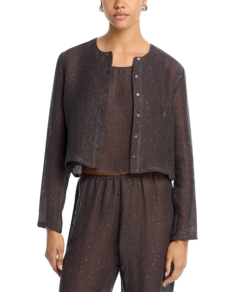 Leset Stella Crew Cardigan In Brown