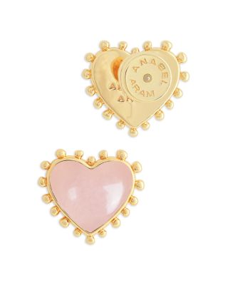 Heart Stone & 18K Yellow Gold Plated Stud Earrings, 0.5"L