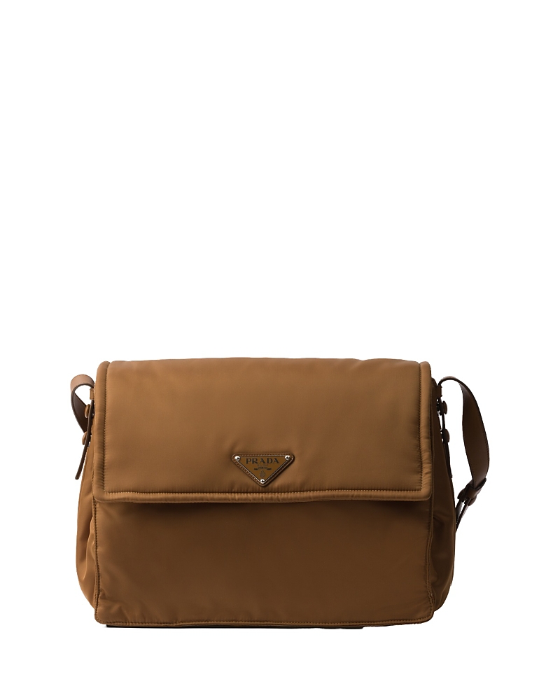 Prada Traveller Re-nylon Large Padded Shoulder Bag In Brown