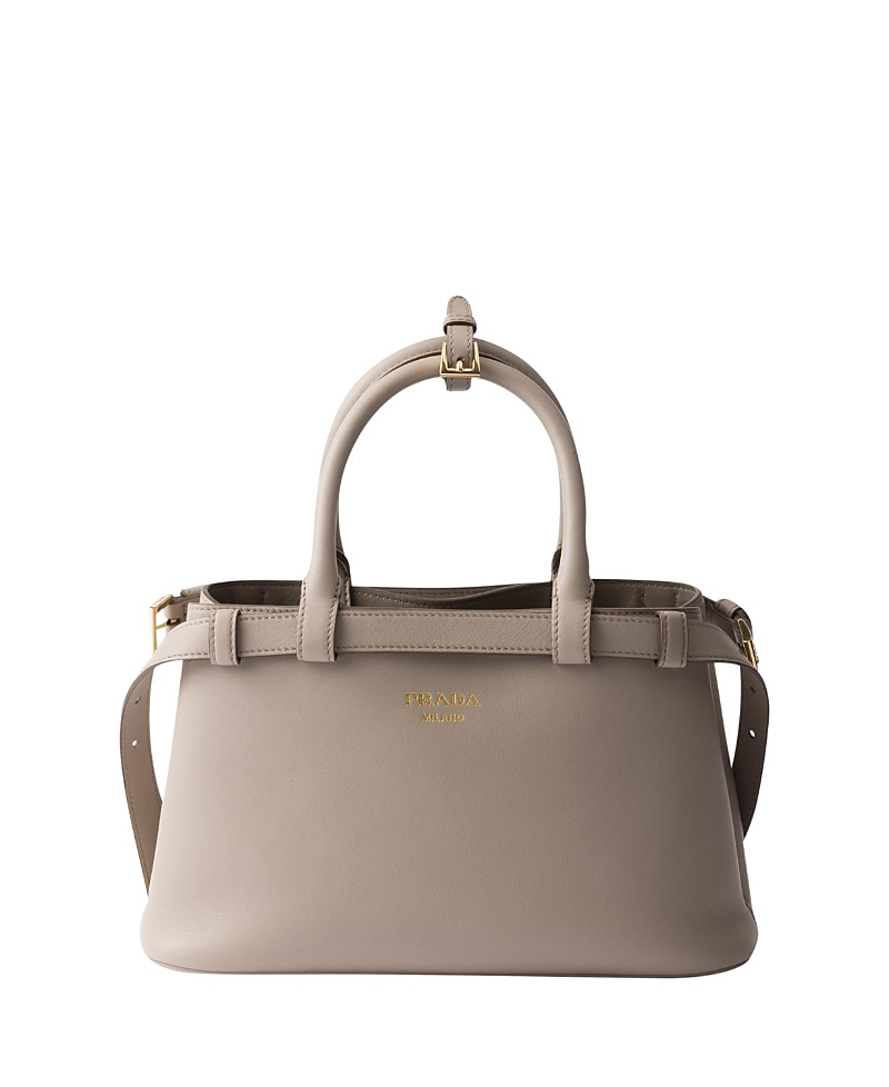 Prada Buckle Small Leather Handbag With Double Belt In Grey