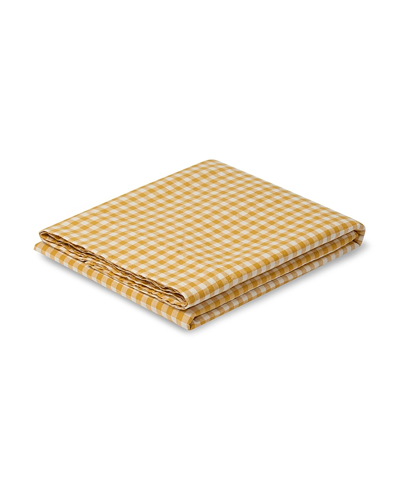 Piglet In Bed Gingham Linen Blend Flat Sheet, Queen In Brown