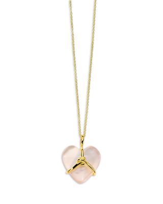 18K Yellow Gold Rock Candy&reg; Wrapped Rose Quartz Heart Pendant Necklace, 30"