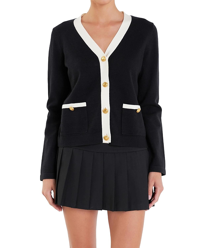 English Factory Women's Colorblock Knit Cardigan In Black