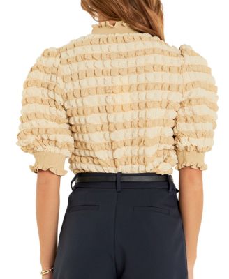 Women's Textured Mock Neck Short Sleeve Blouse
