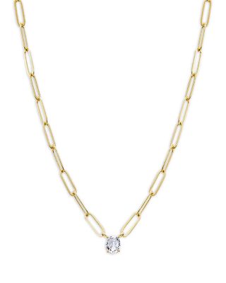 By Adina Eden - Cubic Zirconia Solitaire Four Prong Paperclip Necklace, 16"-18"