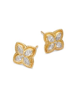 Diamond Marquis & Round Clover Stud Earrings in 14K Yellow Gold, 0.5 tcw