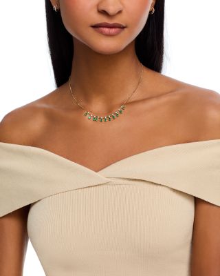 Fine Collection Emerald & Diamond Droplet Station Necklace in 14K Yellow Gold, 18"