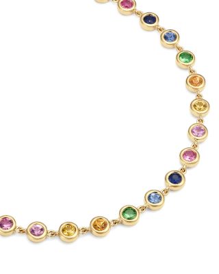 Rainbow Sapphire Bezel Link Bracelet in 14K Yellow Gold