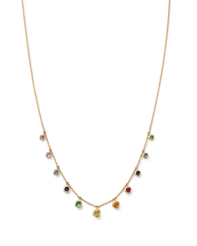 Bloomingdale's Fine Collection Rainbow Sapphire Bezel Drop Station Necklace in 14K Yellow Gold, 18