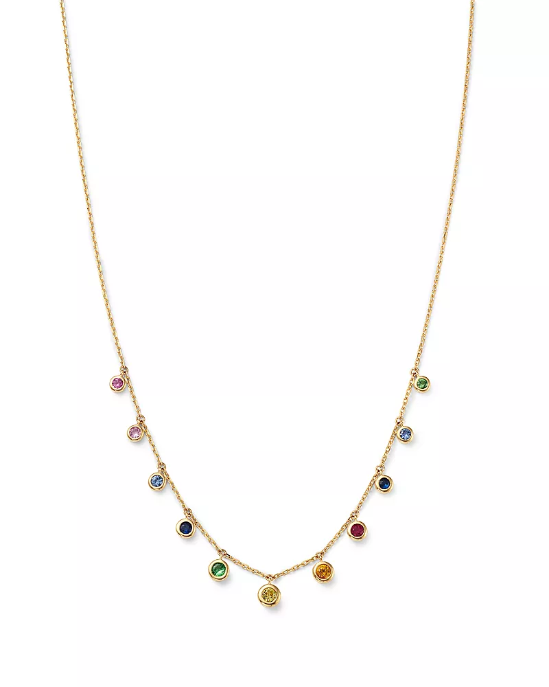 Bloomingdale's Fine Collection Rainbow Sapphire Bezel Drop Station Necklace in 14K Yellow Gold, 18