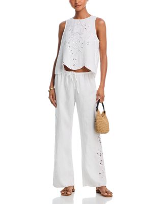 Linen Side Embroidered Beach Pants