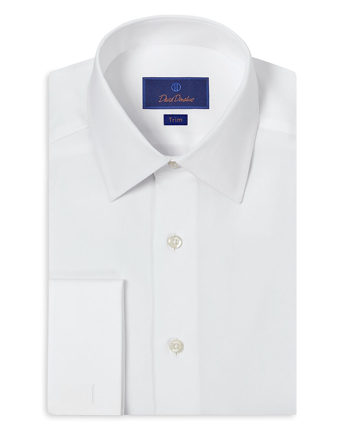 David Donahue Trim Fit Broadcloth French Cuff Dress Shirt