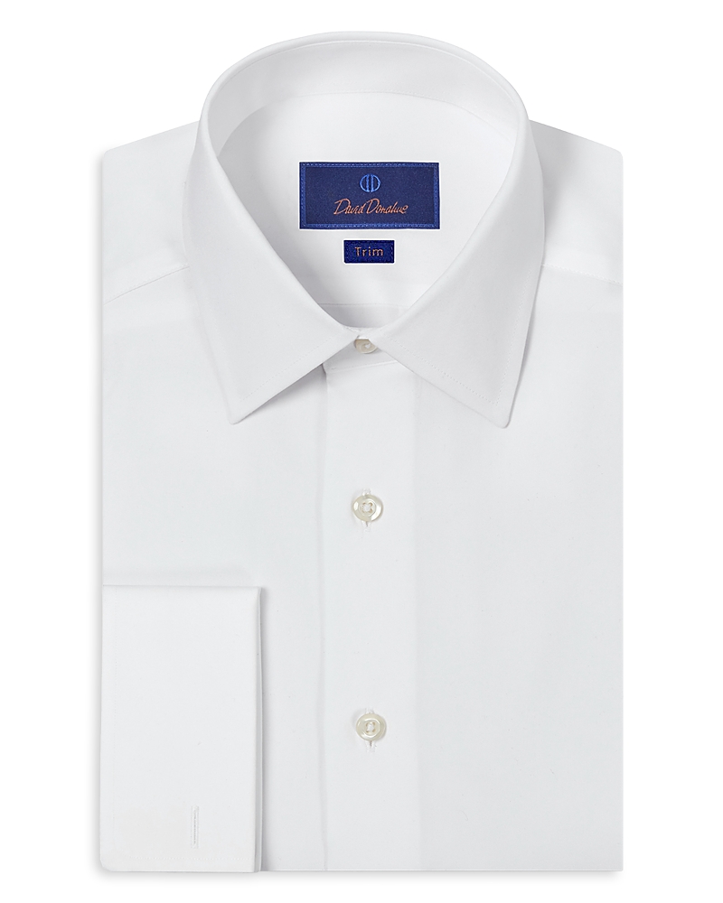 David Donahue Trim Fit Broadcloth French Cuff Dress Shirt
