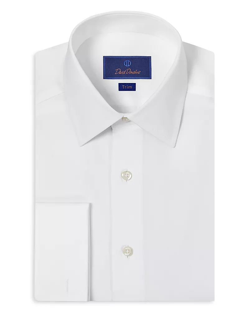 David Donahue Trim Fit Broadcloth French Cuff Dress Shirt