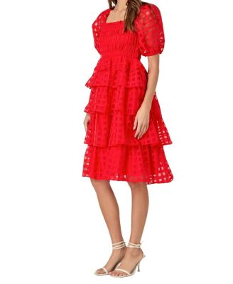 Women's Check Organza Tiered Midi Dress