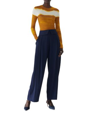 Foldover Waistband Pleated Pants