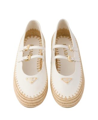  Women's Nappa Leather and Raffia Ballerinas