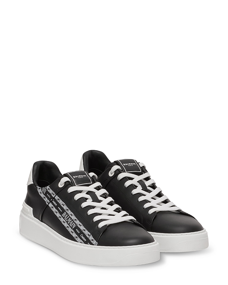 Balmain B-court Printed Calfskin Trainers In Multi