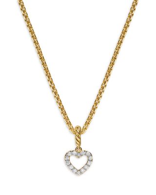 Micro Pav&eacute; Open Heart Amulet in 18K Yellow Gold with Diamonds, 6.8mm