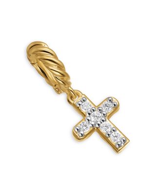 David Yurman - Micro Pav&eacute; Cross Amulet in 18K Yellow Gold with Diamonds, 8mm
