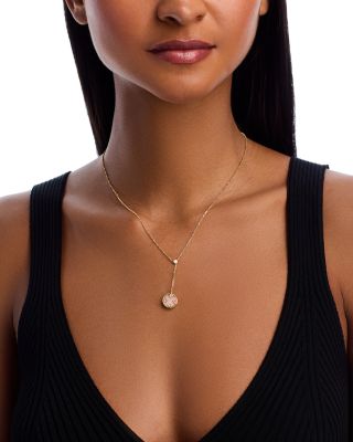 18K Yellow Gold Diamond, Pink Opal & Mother of Pearl Venetian Princess Medallion Reversible Lariat Necklace, 16"