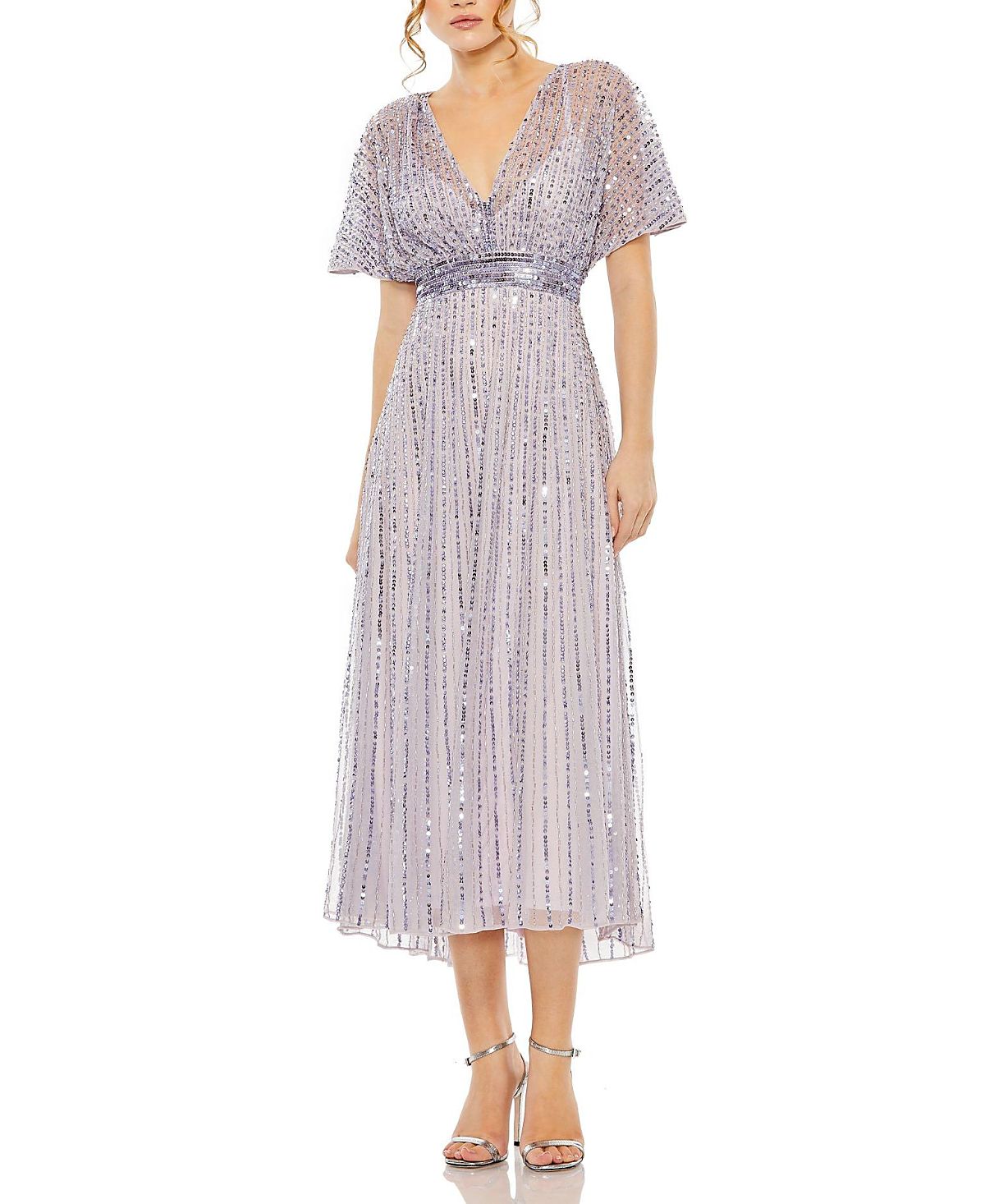 Mac Duggal A Line Embellished Short Sleeve Dress
