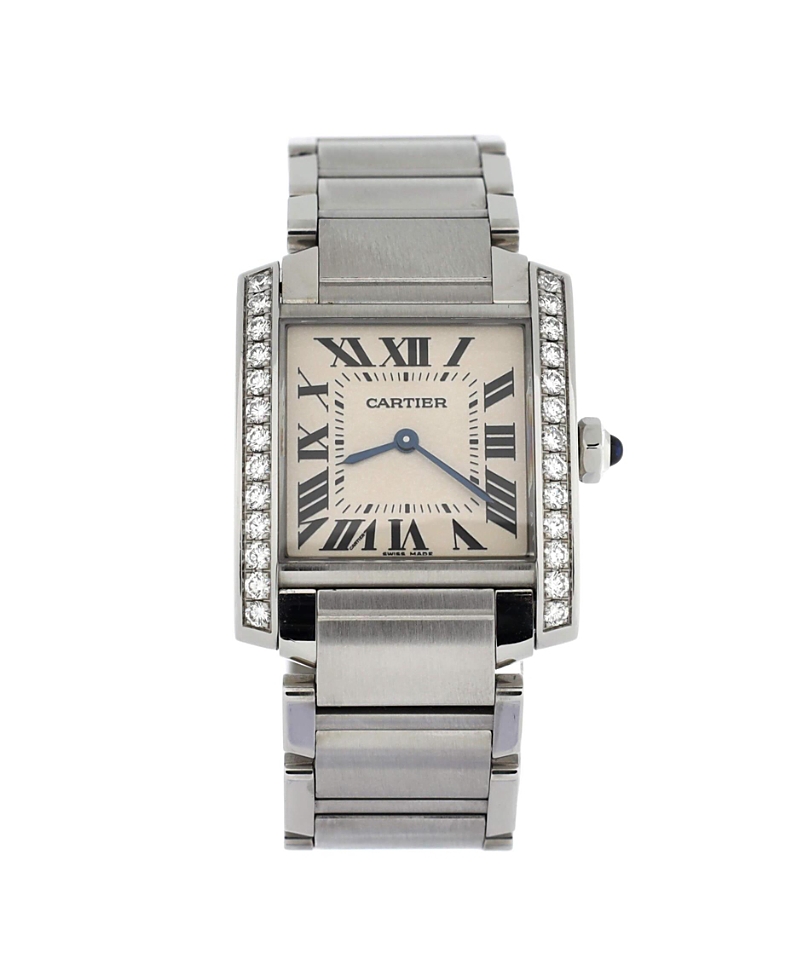 Pre-owned Pre-owned Cartier Cartier Tank Francaise Quartz Watch In Stainless Steel With Diamond Bezel 25mm