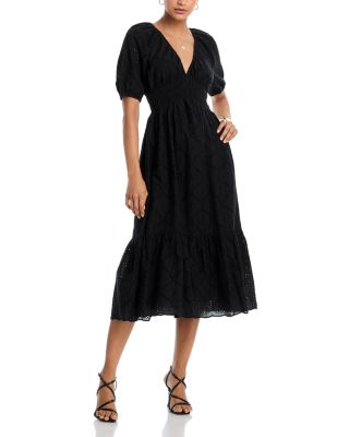 Eyelet V Neck Midi Dress - Exclusive