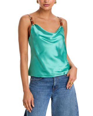 L'AGENCE - Luxe Buckle Strap Silk Cowl Neck Tank Top