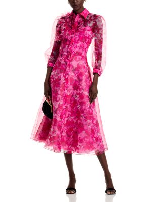 Floral Print Organza Shirt Dress