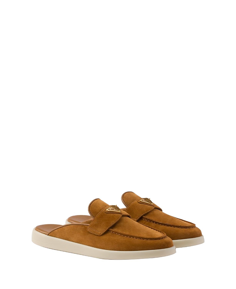 Prada Suede Shearling Mule Loafers In Brown