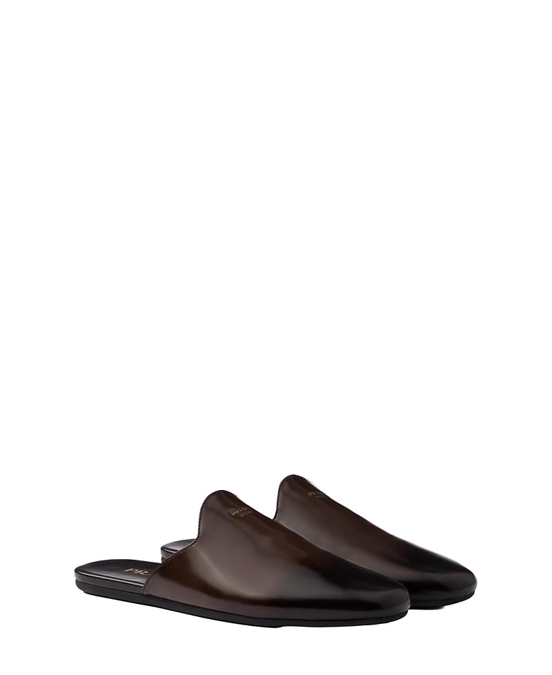 Prada Brushed Leather Mules In Brown