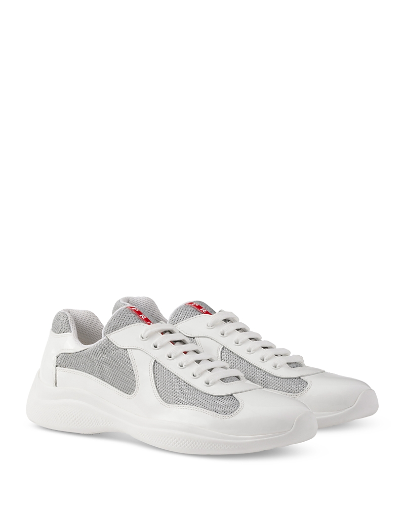 Prada Men's Patent Leather and Technical Fabric America's Cup Sneakers in White