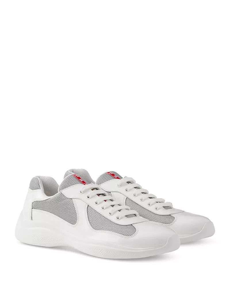 Prada Men's Patent Leather and Technical Fabric America's Cup Sneakers in White