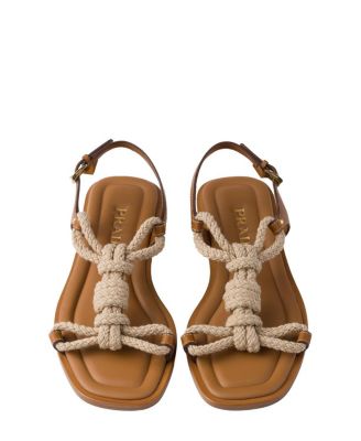  Women's Flat Leather and Cord Sandals