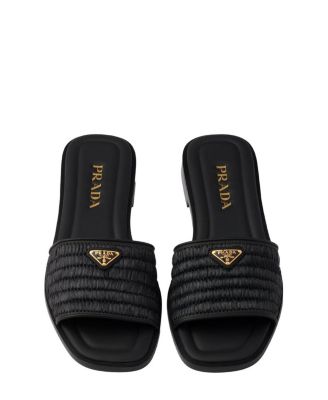Women's Leather Slides with Crochet Details