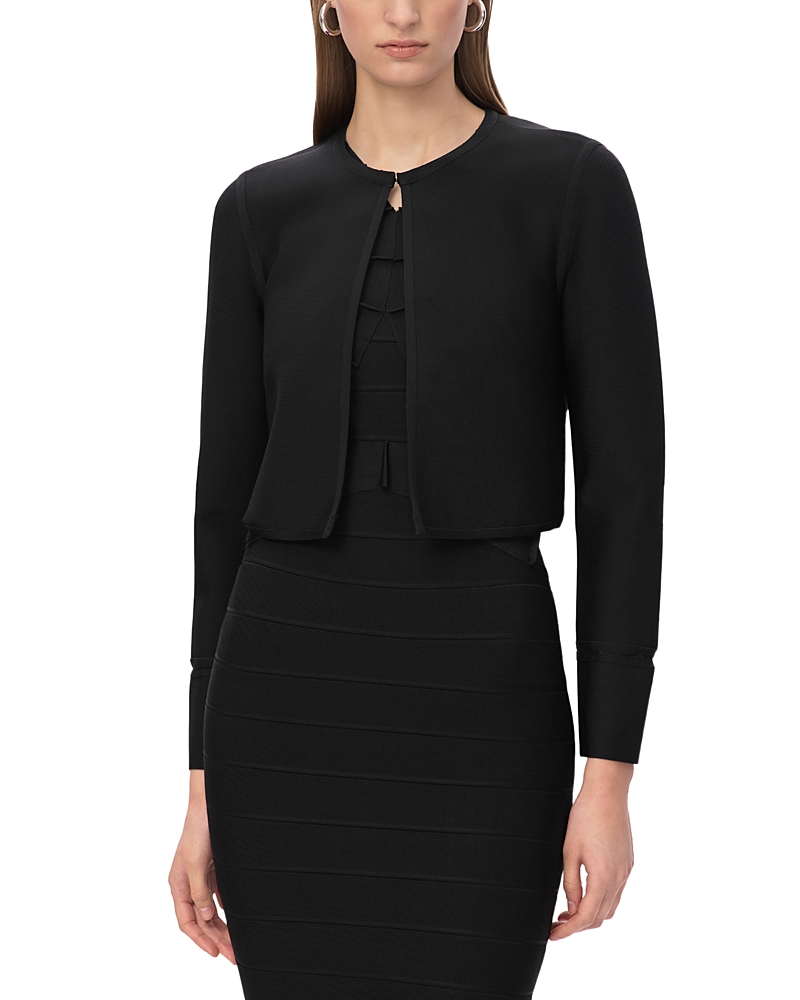 Herve Leger The Lucia Cropped Crewneck Jacket In Black