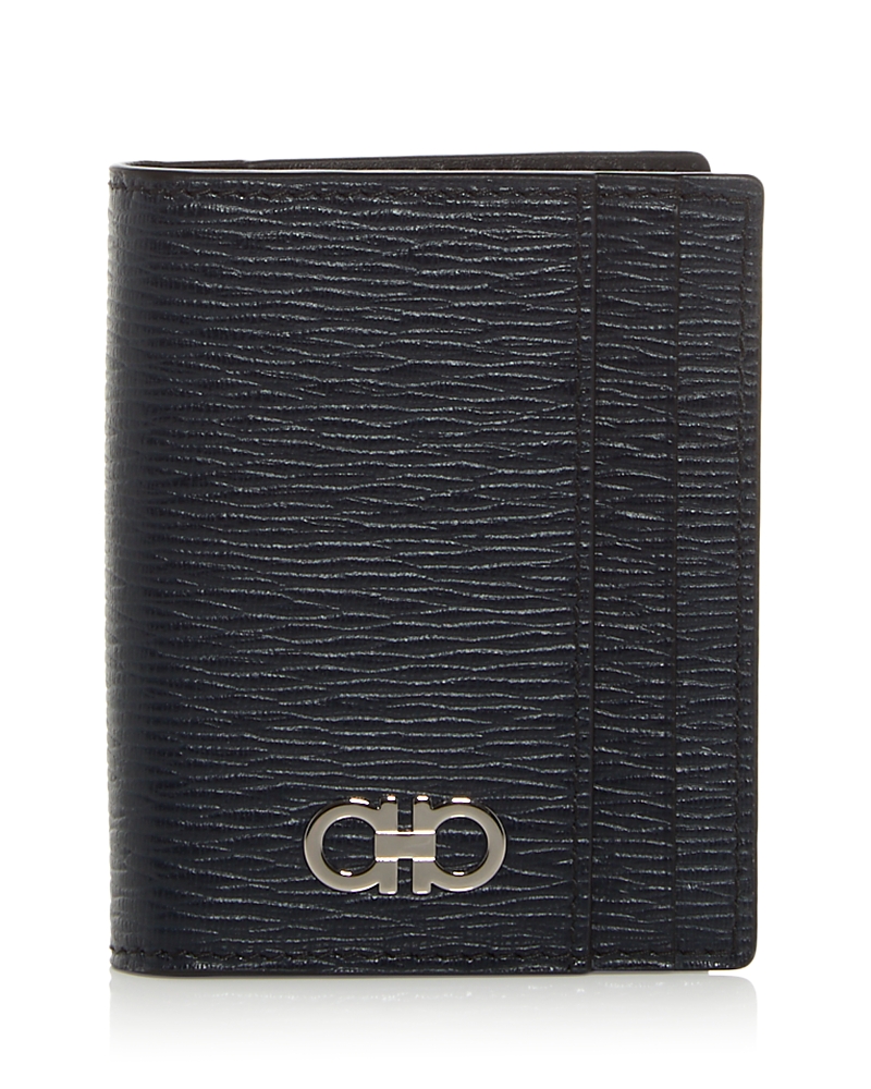 Ferragamo Gancini Leather Bifold Card Case In Blue