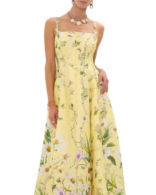 Linen and Silk Floral Corset Dress