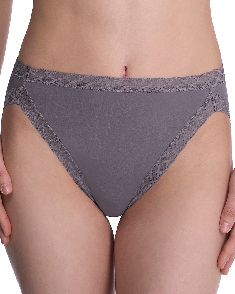 Natori Bliss Lace-trim Cotton French-cut Brief Underwear 152058 In Gray