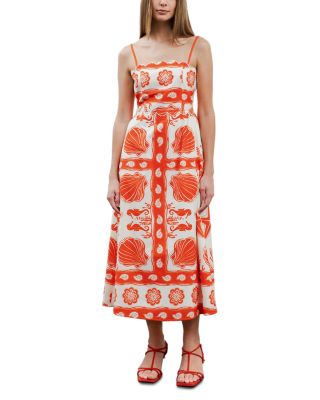 Printed Scallop Neck Midi Dress
