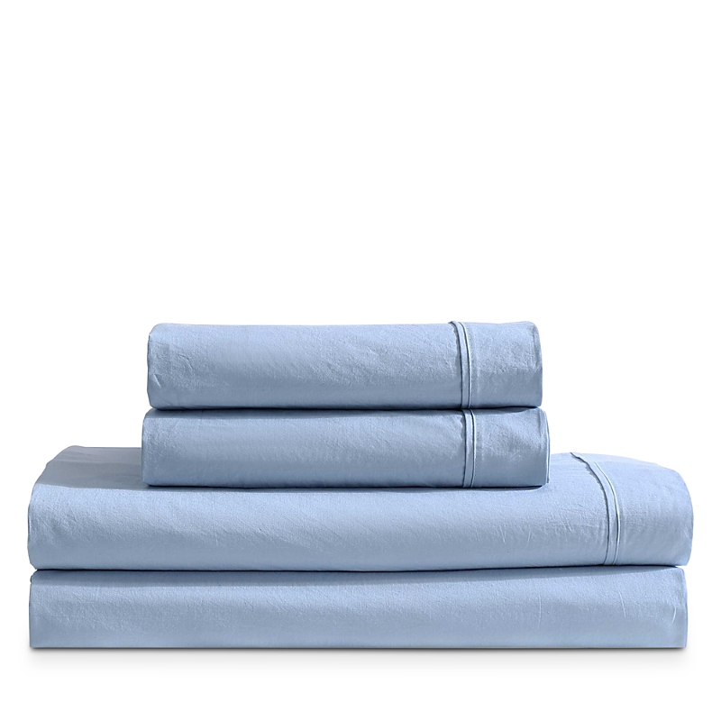 Calvin Klein Solid Washed Percale Cotton 4 Piece Sheet Set, Queen