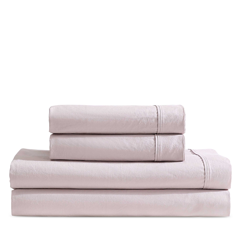 Calvin Klein Solid Washed Percale Cotton 4 Piece Sheet Set, Queen
