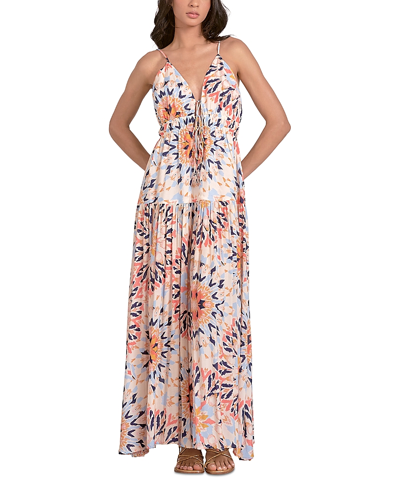 Elan Spaghetti Strap Tiered Maxi Dress In Kaleidoscope Multicolor In Multi